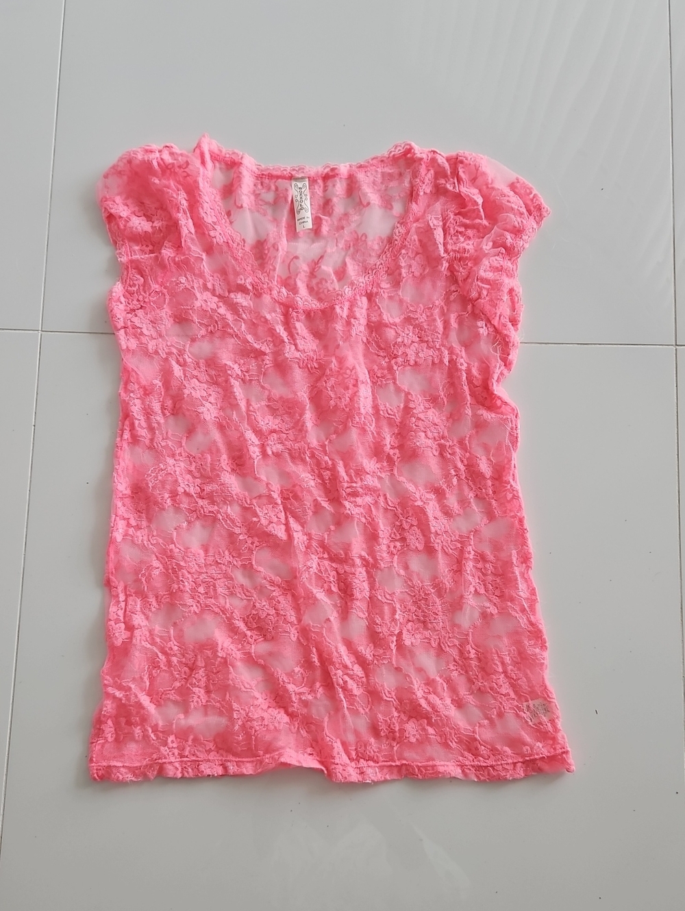 Bozzolo Neon Pink Sheer Lace Cap Sleeve Camisole